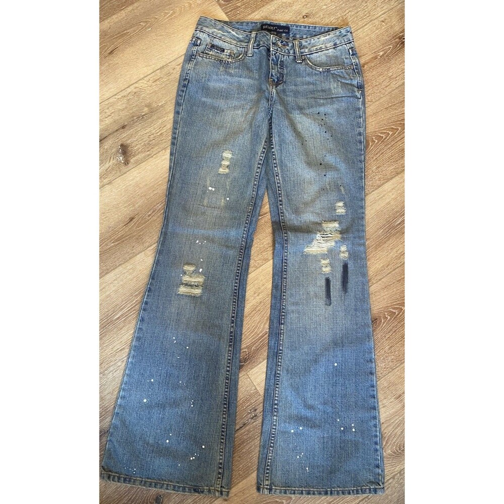 Vintage Revolt Jeans Womens 9 Bootcut Blue Distressed 90s y2k paint splattered